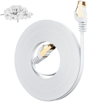 Adoreen Cat 7 Flat Outdoor Ethernet Cable 100 Ft-White, High-Speed Shielded Internet Network Cable, S/FTP, POE, 10Gbps 600MHZ Thin Cat 6E 6A Patch LAN Cord, LLDPE, direct Burial for fast gaming +Clips Adoreen Cat 7 Flat Outdoor Ethernet Cable 100 Ft-White, High-Speed Shielded Internet Network Cable, S/FTP, POE, 10Gbps 600MHZ Thin Cat 6E 6A Patch LAN Cord, LLDPE, direct Burial for fast gaming +Clips
