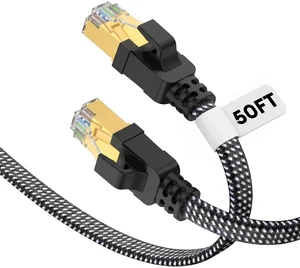Molltto Cat 8 50 FT Flat Ethernet Cable, 40Gbps Braided LAN Cable | 40Gbps 2000MHz SFTP Braided LAN Cable for Gaming, Streaming, Work, PS5, PS4, Xbox, Modem, Laptop Molltto Cat 8 50 FT Flat Ethernet Cable, 40Gbps Braided LAN Cable | 40Gbps 2000MHz SFTP Braided LAN Cable for Gaming, Streaming, Work, PS5, PS4, Xbox, Modem, Laptop