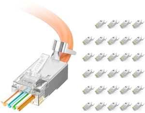 VCELINK Cat7/6A Pass Thru RJ45 Connectors 30 Pcs for 23 AWG Shielded Cable | UL-Listed, CAT6A Rated, CAT7 Compatible, Shielded 3-Prong Gold Plated Contacts, Use for STP/FTP 23 AWG round wire