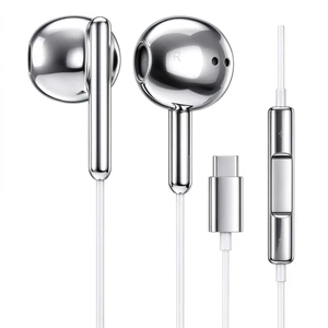 VOFUOE USB C Headphones Wired Earbuds for iPhone Duo/18/17/16 Pro,Silvery | Type C Wired Headphones with Microphone Volume Control, Y2K Shiny Metal USB C Earphones for Girls Teens for iPad,Galaxy S26 VOFUOE USB C Headphones Wired Earbuds for iPhone Duo/18/17/16 Pro,Silvery | Type C Wired Headphones with Microphone Volume Control, Y2K Shiny Metal USB C Earphones for Girls Teens for iPad,Galaxy S26