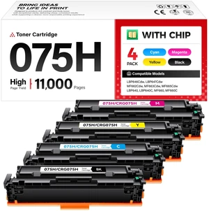 075H Toner Cartridge 4-Pack High Yield with Chip Black Cyan Yellow Magenta Replacement for Canon 075 Compatible Color imageCLASS MF662Cdw MF663Cdw MF665Cdw LBP646Cdw LBP647Cdw MF660C LBP640C Printer 075H Toner Cartridge 4-Pack High Yield with Chip Black Cyan Yellow Magenta Replacement for Canon 075 Compatible Color imageCLASS MF662Cdw MF663Cdw MF665Cdw LBP646Cdw LBP647Cdw MF660C LBP640C Printer