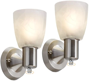 EJIAXIN Wall Sconces Set of 2,Brushed Nickel Vanity Lights for Bathroom | Modern Wall Light Fixtures with Rotary Switch,Wall Mount Light with Frosted Glass,Farmhouse Lamp for Bedroom Living Room