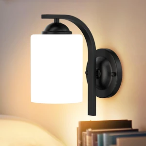 Phaosio Black Milk White Glass Wall Sconces, 1 Pack Hardwired Wall Lights | Indoor Wall Light Fixtures, Modern Wall Mount Lighting for Bedroom Bathroom Living Room, Hallway, Mirror, E26 Sockets