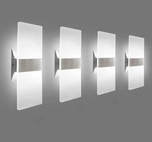 KICAAO Modern Wall Sconces 4 Pack, Led Wall Light 10w, Cool White 6000K | Wall Sconce Up Downlight, Hardwired Acrylic Wall Light Lighting, Suitable for Living Room Corridor Bedside