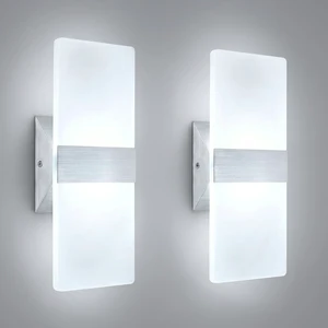 OHNAMT 12W Modern LED Wall Sconces 2-Pack, 6000K Cool White | Indoor Hardwired Wall Lights, Acrylic Brushed Aluminum Up Down Wall Lamps for Bedroom, Hallway, Stairs Lighting OHNAMT 12W Modern LED Wall Sconces 2-Pack, 6000K Cool White | Indoor Hardwired Wall Lights, Acrylic Brushed Aluminum Up Down Wall Lamps for Bedroom, Hallway, Stairs Lighting