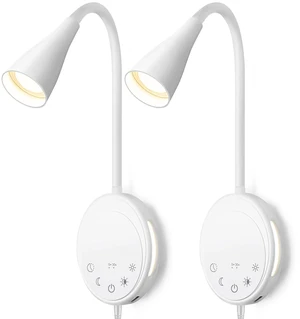 SANKEDOU LED Wall Mount Reading Light, Bedside Reading Lights, 5 Dimmable | Touch Control, USB Output, Night Light & Timers, Flexible Gooseneck Headboard Bed Lights wall Sconce (White-2P) SANKEDOU LED Wall Mount Reading Light, Bedside Reading Lights, 5 Dimmable | Touch Control, USB Output, Night Light & Timers, Flexible Gooseneck Headboard Bed Lights wall Sconce (White-2P)