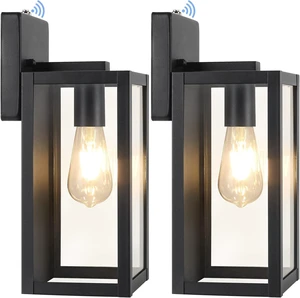 2-Pack Dusk to Dawn Outdoor Wall Lanterns Lights, Matte Black Waterproof Exterior Wall Sconces with Clear Glass, Anti-Rust Outdoor Light Fixtures Outside Lights for House, Porch, Garage, Doorway