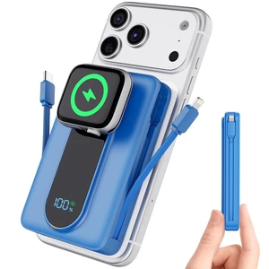 Magnetic Portable Charger 10000mAh,  Power Bank with Built in Cable Watch | Builtin Apple Watch Charger, 20W MagSafe Fast Charge, LED Display, Travel MustHave for iPhone 1812 Pro