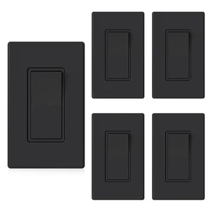 ELEGRP Matte Black 3 Way Decorative Light Switch with Plate, 15Amp, 120-277 Volt, AC Rocker Paddle Wall Switch Replacement, Self-Grounding, Residential Grade, w/Wall Plate, UL Listed (5 Pack) ELEGRP Matte Black 3 Way Decorative Light Switch with Plate, 15Amp, 120-277 Volt, AC Rocker Paddle Wall Switch Replacement, Self-Grounding, Residential Grade, w/Wall Plate, UL Listed (5 Pack)