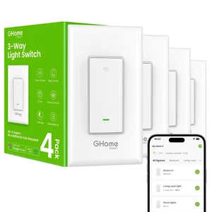 GHome Smart Switch, 3 Way Wi-Fi Light Switch Compatible with Alexa and Google Home, 2.4GHz Schedule Timer, Neutral Wire Required, 3-Way Installation, FCC Listed (4-Pack), White GHome Smart Switch, 3 Way Wi-Fi Light Switch Compatible with Alexa and Google Home, 2.4GHz Schedule Timer, Neutral Wire Required, 3-Way Installation, FCC Listed (4-Pack), White