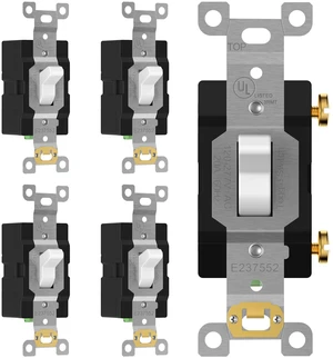 TG 5 Pack 20 Amp Commercial Toggle Light Switch, Single Pole, White | UL Listed, Heavy-Duty Build, Commercial/Industrial Grade, Back & Side Wire, High-Power Rated, 120V/277V AC, Easy Installation TG 5 Pack 20 Amp Commercial Toggle Light Switch, Single Pole, White | UL Listed, Heavy-Duty Build, Commercial/Industrial Grade, Back & Side Wire, High-Power Rated, 120V/277V AC, Easy Installation