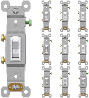 AIDA 15 Amp Single Pole Quiet Indoor Toggle Switch Self-Grounding ON Off, Residential Grade, UL Listed, Quickwire Push-in & Side Wired (White, 10 Pack) AIDA 15 Amp Single Pole Quiet Indoor Toggle Switch Self-Grounding ON Off, Residential Grade, UL Listed, Quickwire Push-in & Side Wired (White, 10 Pack)