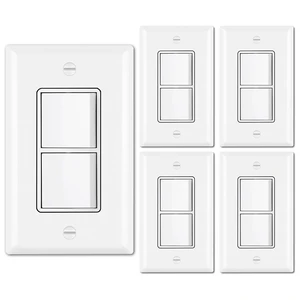 BESTTEN 5 Pack Double Light Switch, Single Pole, in-Wall On/Off Switch | UL Listed, Combination Decorator Interrupters, 15A 120V, Dual Paddle Rockers, Wallplate Included, White BESTTEN 5 Pack Double Light Switch, Single Pole, in-Wall On/Off Switch | UL Listed, Combination Decorator Interrupters, 15A 120V, Dual Paddle Rockers, Wallplate Included, White