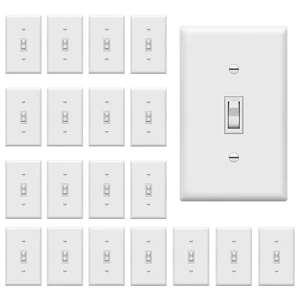 ENERLITES 20 Pack Toggle Light Switch with Wall Plate, Single Pole, White | 15 Amp, 120V/277VAC, self-grounding, quiet/smooth toggle action, narrow slim body, UL Listed, easy to install, versatile use ENERLITES 20 Pack Toggle Light Switch with Wall Plate, Single Pole, White | 15 Amp, 120V/277VAC, self-grounding, quiet/smooth toggle action, narrow slim body, UL Listed, easy to install, versatile use