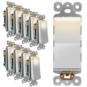 LIDER 15A Decorator Switch with Lighted Paddle, Illuminated Paddle Switch | UL Listed, 3-Way, Single-Pole Compatible, -277vac, 10-Pack, Matte White, Rocker Switch, Tough And Heat Resistant LIDER 15A Decorator Switch with Lighted Paddle, Illuminated Paddle Switch | UL Listed, 3-Way, Single-Pole Compatible, -277vac, 10-Pack, Matte White, Rocker Switch, Tough And Heat Resistant