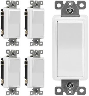 ENERLITES White 4-Way Decorator Paddle Rocker Light Switch, 15A, 5 Pack | Four Way Decorative Switch, 120V/277V, Clamp Down Wiring, Grounding Screw, Residential Grade, Gloss Finish, UL Listed ENERLITES White 4-Way Decorator Paddle Rocker Light Switch, 15A, 5 Pack | Four Way Decorative Switch, 120V/277V, Clamp Down Wiring, Grounding Screw, Residential Grade, Gloss Finish, UL Listed