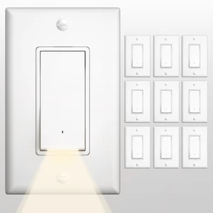 Amico 10 Pack Illuminated Light Switches with 3000K LED Nightlight | UL Listed,120/277V Decorator Wall Switches with Wall Plates, Built-In Night Light for Hallway, Bedroom & Bathroom, White Amico 10 Pack Illuminated Light Switches with 3000K LED Nightlight | UL Listed,120/277V Decorator Wall Switches with Wall Plates, Built-In Night Light for Hallway, Bedroom & Bathroom, White