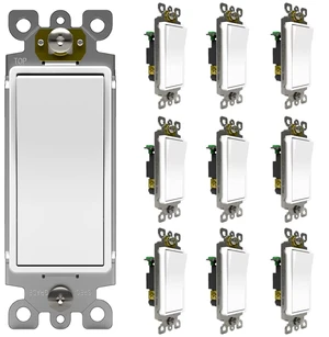 ThunderWay Single Pole Light Switch, Rocker Wall Light Switch, 15A 120/277V, Decorator On/Off Rocker Paddle Interrupter, UL Listed, White, 10 Pack ThunderWay Single Pole Light Switch, Rocker Wall Light Switch, 15A 120/277V, Decorator On/Off Rocker Paddle Interrupter, UL Listed, White, 10 Pack