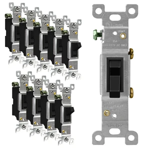 ENERLITES 10 Pack Toggle Light Switch, Single Pole Wall Switch, Black | 15 Amp, 120V/277VAC, self-grounding, quiet/smooth toggle action, narrow slim body, UL Listed, easy to install, versatile use ENERLITES 10 Pack Toggle Light Switch, Single Pole Wall Switch, Black | 15 Amp, 120V/277VAC, self-grounding, quiet/smooth toggle action, narrow slim body, UL Listed, easy to install, versatile use