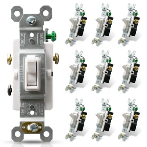 ELEGRP 3 Way Toggle Light Switch, 15 Amp, 120 V, Toggle Framed AC Quiet, in Wall On/Off Switch Replacement, Self-Grounding, Residential and Commercial Grade, UL Listed (10 Pack, Glossy White) ELEGRP 3 Way Toggle Light Switch, 15 Amp, 120 V, Toggle Framed AC Quiet, in Wall On/Off Switch Replacement, Self-Grounding, Residential and Commercial Grade, UL Listed (10 Pack, Glossy White)
