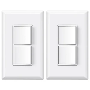 ELEGRP Decorator Double Rocker Light Switch, Two Single Pole Electrical Paddle Switch, 15A 120V, in-Wall On/Off, with Screwless Wall Plate, Self-grounding, UL Listed (2 Pack, Glossy White) ELEGRP Decorator Double Rocker Light Switch, Two Single Pole Electrical Paddle Switch, 15A 120V, in-Wall On/Off, with Screwless Wall Plate, Self-grounding, UL Listed (2 Pack, Glossy White)
