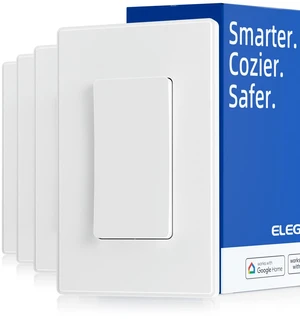ELEGRP Smart Light Switch, 2.4GHz Wi-Fi Light Switch Compatible with Alexa & Google Assistant, Neutral Wire Required, APP Control and Timer Schedule, UL Certified,Single Pole, White, 4 Pack ELEGRP Smart Light Switch, 2.4GHz Wi-Fi Light Switch Compatible with Alexa & Google Assistant, Neutral Wire Required, APP Control and Timer Schedule, UL Certified,Single Pole, White, 4 Pack
