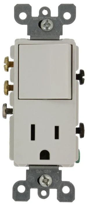 Leviton 15 Amp, 120 Volt, Decora 3-Way/AC Combination Switch, Commercial Grade, Grounding, 5645-W, White