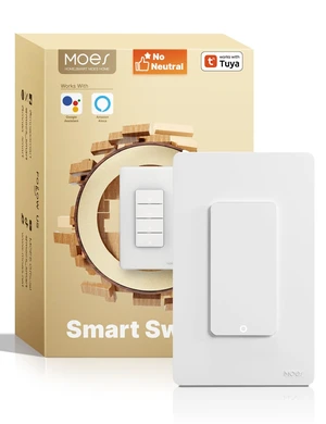 MOES WiFi Smart Light Switches, No Neutral Needed, Require Capacitors | 2.4GHz Single Pole Switch, Compatible with Alexa Google Assistant MOES WiFi Smart Light Switches, No Neutral Needed, Require Capacitors | 2.4GHz Single Pole Switch, Compatible with Alexa Google Assistant
