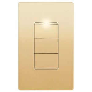 LIDER Lighted Triple Switch, Combination Frameless Decorator Switch, 15A | Locator Light, UL Listed, Matte Gold, Ground Terminal, Single Pole, Polycarbonate Thermoplastic, Screwless LIDER Lighted Triple Switch, Combination Frameless Decorator Switch, 15A | Locator Light, UL Listed, Matte Gold, Ground Terminal, Single Pole, Polycarbonate Thermoplastic, Screwless