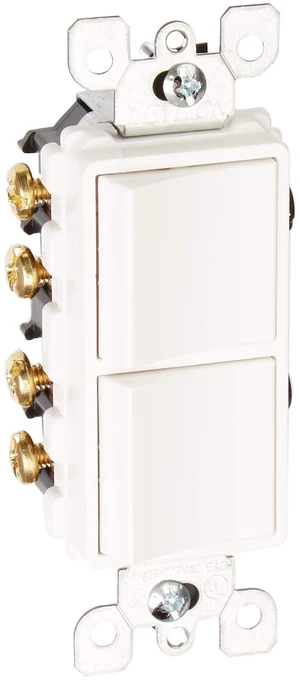 Leviton 15 Amp, 120/277 Volt, Decora Brand Style 3-Way / 3-Way AC Combination Switch, Commercial Grade, Grounding, 5643-W, White