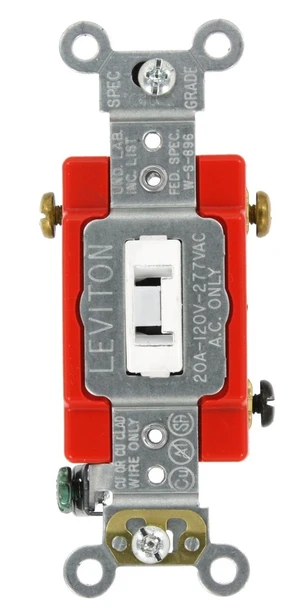 Leviton 20-Amp, 120/277-Volt, Toggle Locking 3-Way AC Quiet Switch, Extra Heavy Duty Grade, Self Grounding, Back and Side Wired, 1223-2WL, White Leviton 20-Amp, 120/277-Volt, Toggle Locking 3-Way AC Quiet Switch, Extra Heavy Duty Grade, Self Grounding, Back and Side Wired, 1223-2WL, White