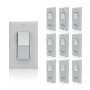 TOPELER Decorator Paddle Light Switch with Wallplates, Single Pole Wall Rocker Switch, 15A 120V/277V, Self-grounding, Residential Grade Electrical Switches, 10 Pack, Gray TOPELER Decorator Paddle Light Switch with Wallplates, Single Pole Wall Rocker Switch, 15A 120V/277V, Self-grounding, Residential Grade Electrical Switches, 10 Pack, Gray