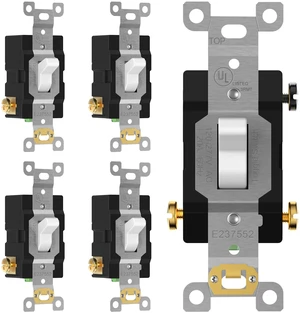 TG20 Amp Commercial Toggle Light Switch, 3-Way Wall Switch, 5 Pack, White | UL Listed, Heavy-Duty Build, Commercial/Industrial Grade, Back & Side Wire High-Power Rated, 120V/277V AC, Easy Installation TG20 Amp Commercial Toggle Light Switch, 3-Way Wall Switch, 5 Pack, White | UL Listed, Heavy-Duty Build, Commercial/Industrial Grade, Back & Side Wire High-Power Rated, 120V/277V AC, Easy Installation