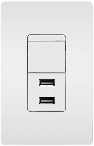 Legrand Pass & Seymour TM83USBWCCV4 15 Amp Combination Decorator Rocker Light Switch and Type A USB Charging Ports, 3-Way, White (1 Count)