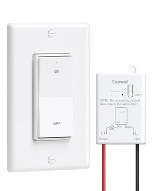 TREEWELL Wireless Light Switch and Receiver Kit, No Neutral Wire Needed | 200FT Long Range, 2A, 100W LED, 200W Tungsten, Decorator Rocker Wall Switch, No Rewiring, Ideal for Old Homes, Programmable TREEWELL Wireless Light Switch and Receiver Kit, No Neutral Wire Needed | 200FT Long Range, 2A, 100W LED, 200W Tungsten, Decorator Rocker Wall Switch, No Rewiring, Ideal for Old Homes, Programmable