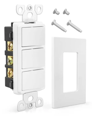 P3RW Fan and Light Wall Switch Fit for Bathroom Exhaust Fan Heating,Three-Rocker Wall Light Switch Combo with Screw Less Wall Plate Cover, White