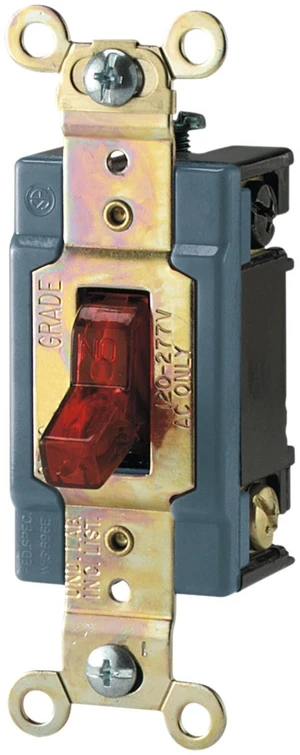 Eaton AH1201PL 15 Amp 120/277V Industrial Grade Toggle Switch with Pilot Light, Red Eaton AH1201PL 15 Amp 120/277V Industrial Grade Toggle Switch with Pilot Light, Red