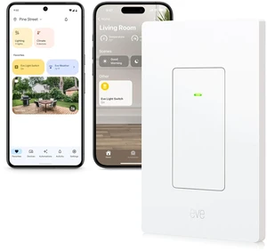 Eve Light Switch (Matter) Smart Wall Switch | for Apple, Alexa, Google, SmartThings, single-pole & 3-way switches; requ. Thread Border Router & neutral wire; UL-certified Eve Light Switch (Matter) Smart Wall Switch | for Apple, Alexa, Google, SmartThings, single-pole & 3-way switches; requ. Thread Border Router & neutral wire; UL-certified