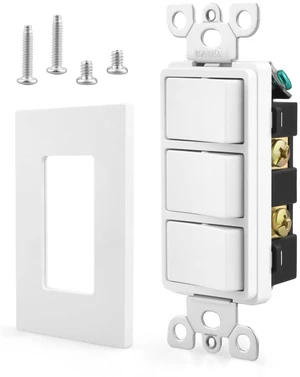 P3RW Fan and Light Wall Switch, Three-Rocker Switch | with Screwless Wall Plate Cover Fit for Bathroom Exhaust Fan, White Wall Control Knob