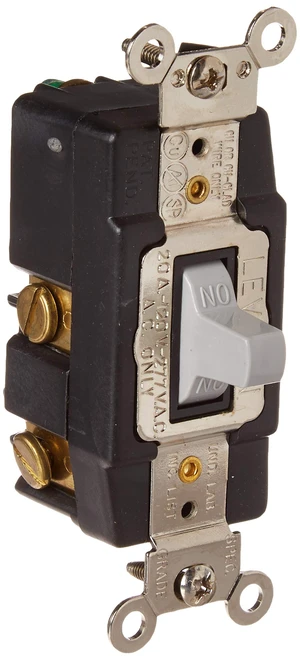 Leviton 20 Amp, 120/277 Volt, Toggle, Double Throw, Center Off, Momentary Contact, Single-Pole AC Quiet Switch, Industrial Grade, Grounding, 1257-GY, Gray Leviton 20 Amp, 120/277 Volt, Toggle, Double Throw, Center Off, Momentary Contact, Single-Pole AC Quiet Switch, Industrial Grade, Grounding, 1257-GY, Gray