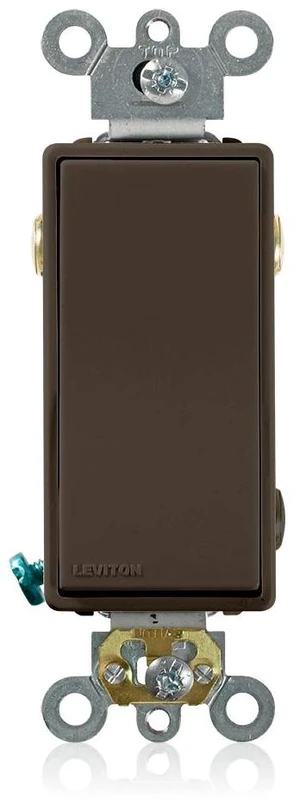 Leviton 20 Amp, 120/277 Volt, Decora Plus Rocker 3-Way AC Quiet Switch, Commercial Grade, Back and Side Wired, Self Grounding, 5623-2, Brown