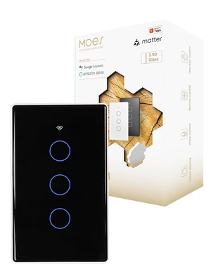 MOES Matter Smart Light Switch, 2.5D Glass Touch, Alexa & Google, 3 Gang | Premium 2.5D Glass Panel, Matter WiFi, Apple Home, Alexa Google SmartThings, Touch Control, Timer Schedule, Neutral Wire 10A MOES Matter Smart Light Switch, 2.5D Glass Touch, Alexa & Google, 3 Gang | Premium 2.5D Glass Panel, Matter WiFi, Apple Home, Alexa Google SmartThings, Touch Control, Timer Schedule, Neutral Wire 10A