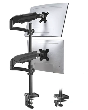 ErgoFocus Vertical Dual Monitor Mount Fit up to 32", Stacked Monitor Stand for 2 Computer Screens, Gas Spring Full Motion Adjustable Tall Display Desk Mount, Each Arm Holds up to 17.6lbs, VESA Mount