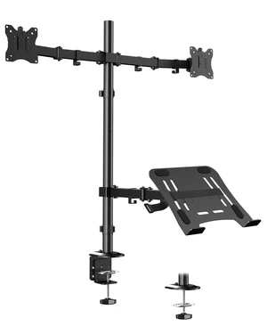 Dual Monitor and Laptop Desk Mount fits 17-32 Inch, Full Motion | Premium Matel, Extra Long Pole, 19.8 lbs Per Arm, Adjustable Stand, C-Clamp & Grommet, VESA 75/100 mm, Black