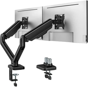 Dual Monitor Arm for 17-32" Flat/Curved Screen up to 19.8 lbs | Mechanical spring, full motion dual monitor mount, height adjustable, alloy steel, easy assembly, clamp/grommet, VESA 75/100