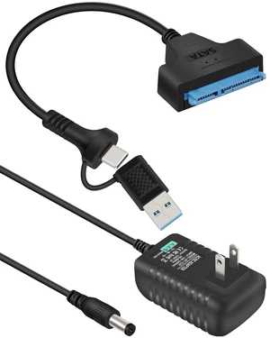 GELRHONR SATA to Type C and USB 3.0 Adapter Cable, 2 in 1 USB A + Type C to 3.5" 2.5" SSD/HDD Hard Drive Adapter with 12V/2A DC Power Supply Cable, 11.8Inch (USB C/A) GELRHONR SATA to Type C and USB 3.0 Adapter Cable, 2 in 1 USB A + Type C to 3.5" 2.5" SSD/HDD Hard Drive Adapter with 12V/2A DC Power Supply Cable, 11.8Inch (USB C/A)