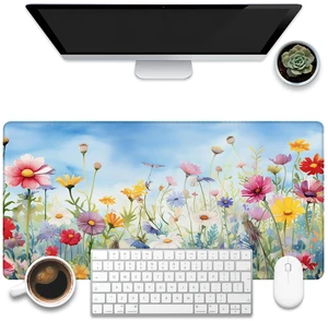 KOAIWPAE Large Gaming Mouse Pad, Colorful Wildflowers in Field Desk Mat, Watercolor Flowers Desk Pad, 31.5"x15.7" Extended Big Computer Keyboard Mouse Pad with Non-Slip Base and Stitched Edge KOAIWPAE Large Gaming Mouse Pad, Colorful Wildflowers in Field Desk Mat, Watercolor Flowers Desk Pad, 31.5"x15.7" Extended Big Computer Keyboard Mouse Pad with Non-Slip Base and Stitched Edge