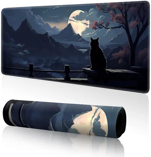 Moon Cat Large Gaming Mouse Pad,Black XL Mouse Pad Gaming 31.5 x 11.8 in Mouse Mat Desk Pad,Large Desk Mat,Extended Keyboard Pad Mousepad with Non-Slip Base and Stitched Edge for Office Home Gaming Moon Cat Large Gaming Mouse Pad,Black XL Mouse Pad Gaming 31.5 x 11.8 in Mouse Mat Desk Pad,Large Desk Mat,Extended Keyboard Pad Mousepad with Non-Slip Base and Stitched Edge for Office Home Gaming