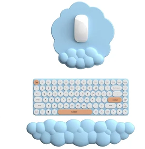 Cloud Keyboard Wrist Rest and Mouse Pad with Wrist Rest with Coaster Set Ergonomic Cute Hand Rest Support Soft Memory Foam Non-Slip Kawaii Cushion Desk Mat for Home Office/Computer/Laptop Pain Relief