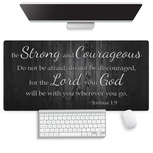 Be Strong and Courageous Joshua 1:9 Large Mouse Pad, Rustic Wood Desk Mat | Keyboard Mat Stitched, 31.5" x 15.8", Christian Bible Verse Scripture, Inspirational Faith Quote, Religious, Black White Be Strong and Courageous Joshua 1:9 Large Mouse Pad, Rustic Wood Desk Mat | Keyboard Mat Stitched, 31.5" x 15.8", Christian Bible Verse Scripture, Inspirational Faith Quote, Religious, Black White